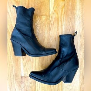 100% leather black cowboy style ankle boot